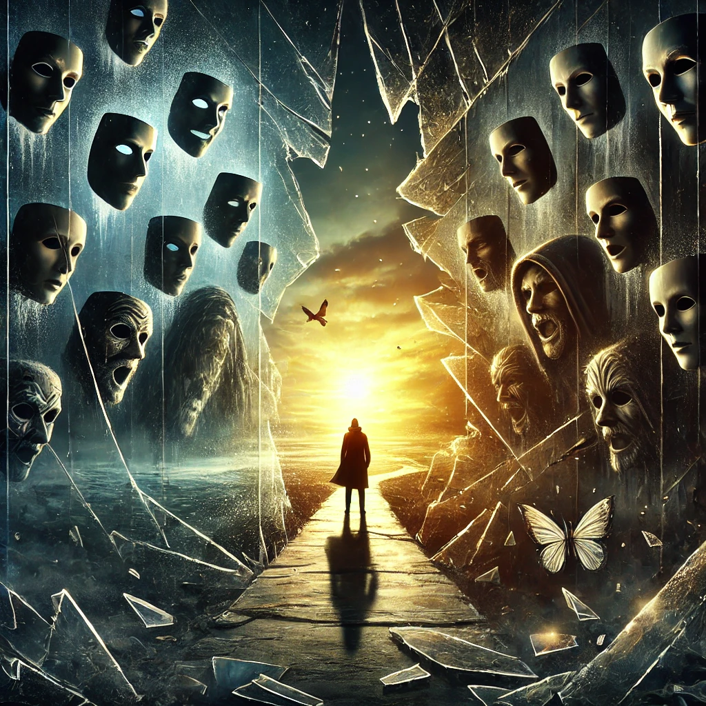 Symbolic image representing inner moral conflict with divided light and shadow